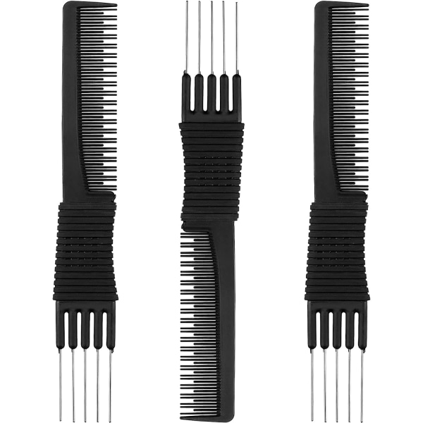 3-pack kollyftskammar med metallspets, salongskammar baksida kolkam med lyft i rostfritt stål (svart)
