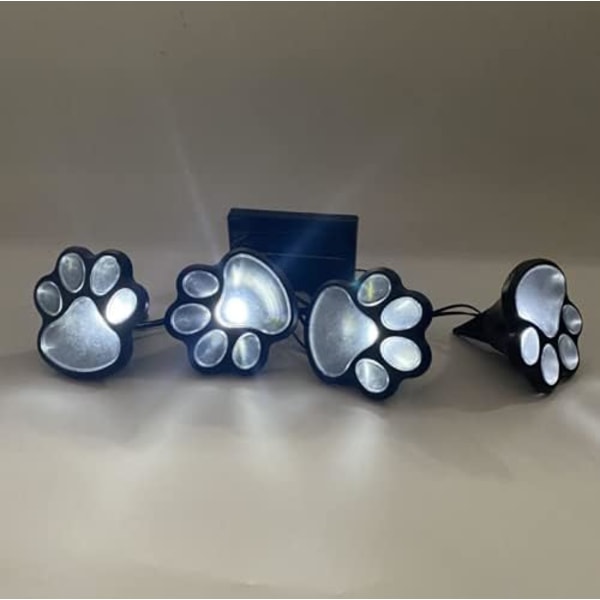 Solarlampa för utomhusbruk - 4 LED-lykta - 7,6 cm - Hundtassavtryck - Kallvitt