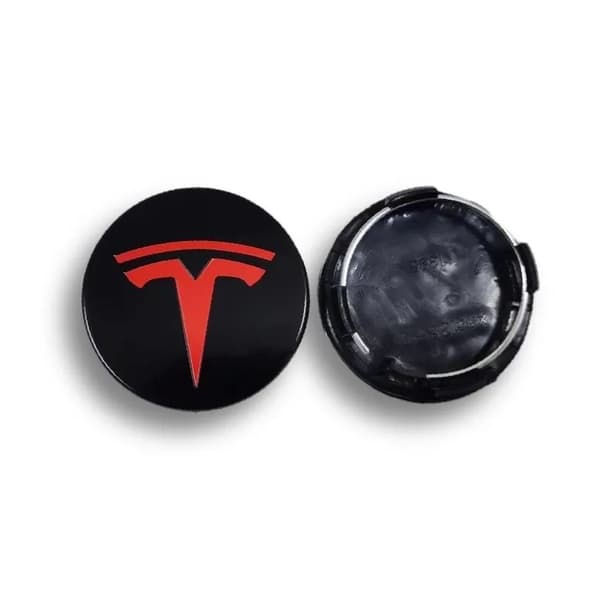 Tesla Senterkopper / Hjulnav Bilmerke - 4-pakning Black/Red
