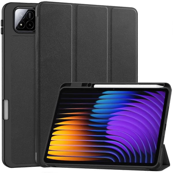 För Xiaomi Pad 7 Pro/Pad 7 Ställfodral Stötdämpande Läder Tabletskydd med Pennhållare - Svart