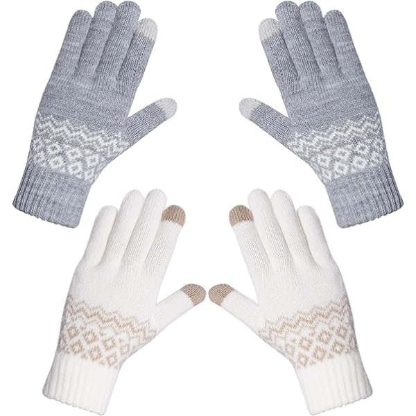 2 par vinterhandskar med pekskärm för kvinnor Varmstickade varma handskar Förtjockade plyschfodrade handledshandskar