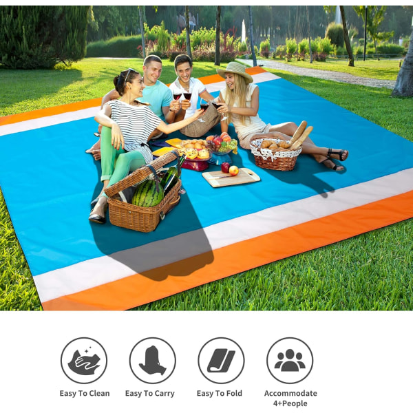 Strandfilt, sandresistent strandmatta 79\" X 82\" Lämplig för 1-3 vuxna, Vattentät lätt picknickmatta White 83"L x 79"W
