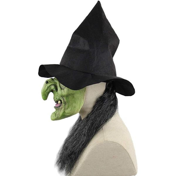 Halloween Grøn Heks Maske Uhyggelig Horror Cosplay Kostume Latex Troldmand Maske