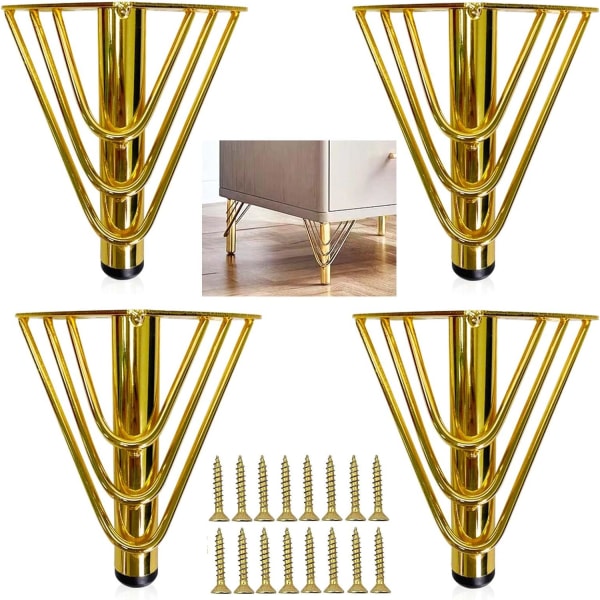 Gold Metal Furniture Legs,Replacement Sofa Leg,TV Cabinet,Bathroom Cabinet with Screws + Floor Protection + Silent Non-Slip Base