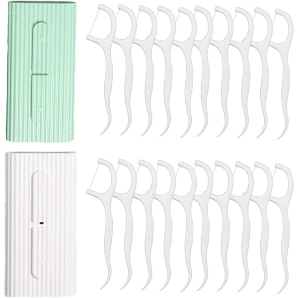 20 Pieces Floss Sticks Dental Floss,Dental Floss Picks,2 in 1 Dental Toothpick,Teeth Stick with Portable Cases,Teeth Cleaning(2 Boxes,Geen&White)