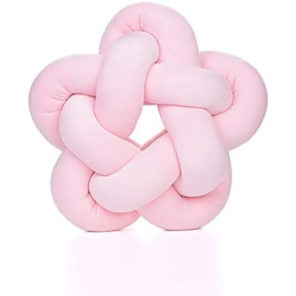 Dekorationskudde för barnrum, knutbollskudde, rund vävd kudde, kudde för babytupplur, dekoration för sovrum och vardagsrum (rosa) Pink