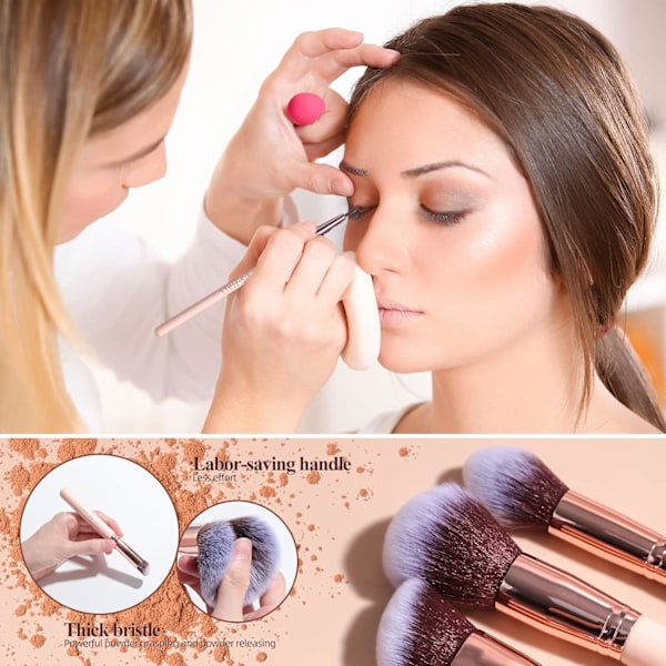Makeup børster Premium Syntetisk Foundation Puder Concealere Øjenskygger 18 stk. børstesæt med 5 svampe & Holder Svampeetui