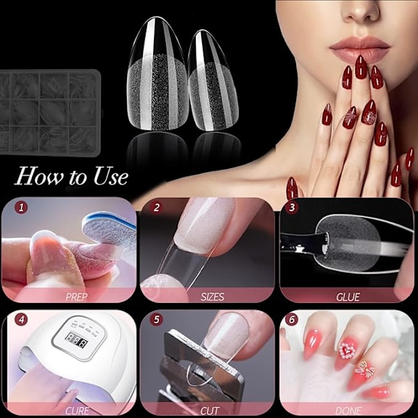 Nagelspetsar, mjuka gel full cover nagelspetsar kit för nagelförlängningar, klara akryllimspetsar utan fil falska franska nagelspetsar för nagelkonst Semi-matte-waterdrop