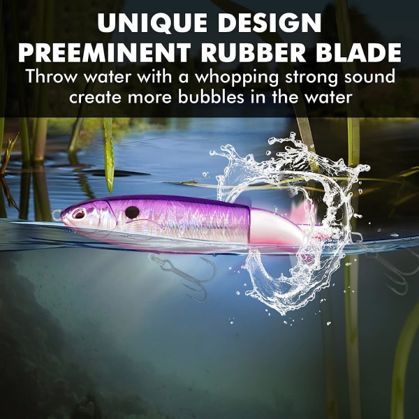 Lures med BKK-krok, Pencil Plopper Lures för basgädsabborre, Floating Minnow Bass Lures med propellersvans, sötvatten eller havsvatten