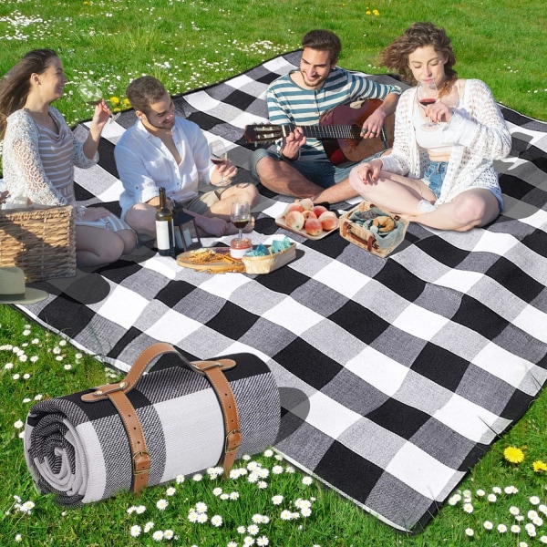 80" x 80" Picknickfilt Extra stor, vattentät och vikbar strandfilt, 3-lagers utomhusfilt för 6 till 8 vuxna