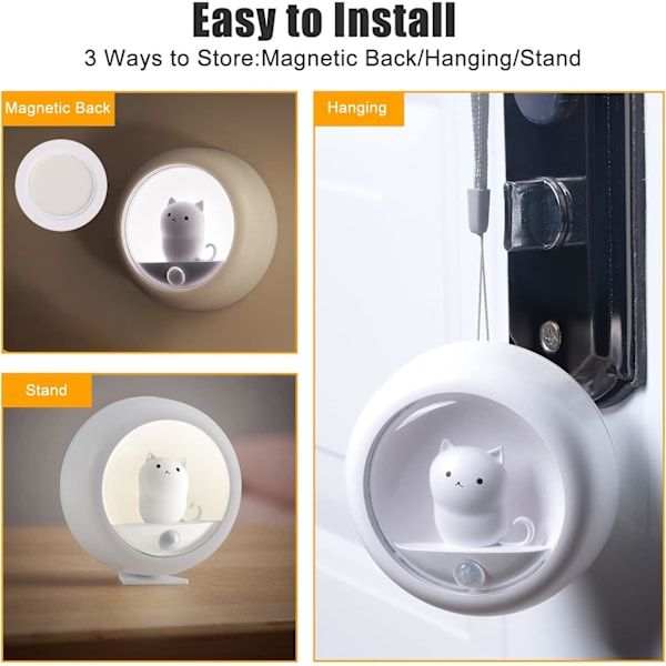 Ladattava liiketunnistimen yövalo - AIMILAR Magneettiset yövalot Säädettävä kirkkaus Stick-Anywhere Cat Lamp