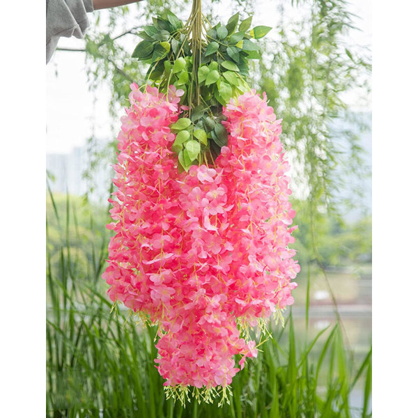 Falska hängande blommor 12 st 3,75 fot/stycke konstgjord blåregn Vine Ratta hängande girland för festbröllopsdekor (rosa)