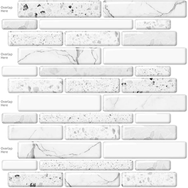 Selvklæbende vægfliser til køkken bagplade - Stenmønster - Hvid - 10 ark