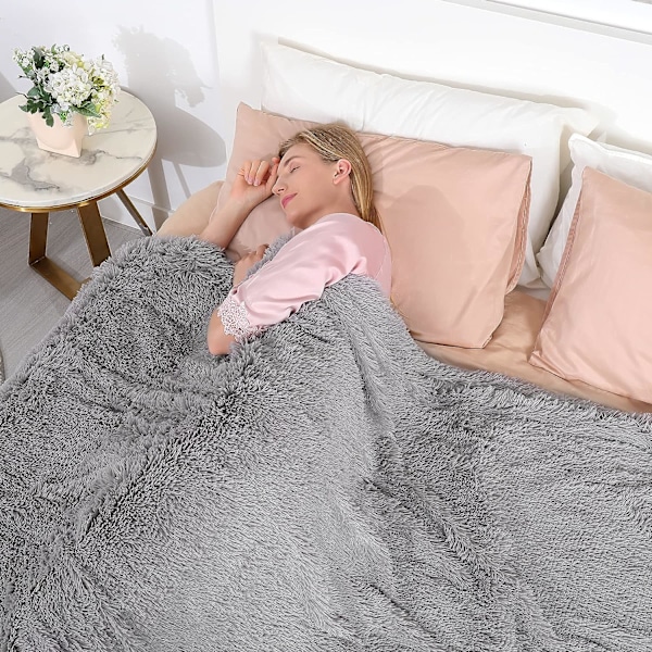 Dekorativt ekstra blødt fuzzy faux pels tæppe 130*160cm, ensfarvet vendbart shaggy tæppe, hyggeligt fleece tæpper til sofa soveværelse, mørkegrå