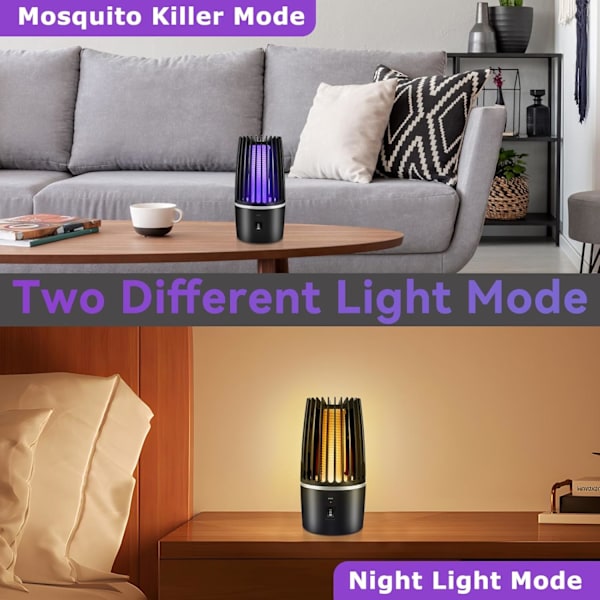 Myggdreperlampe, 2 i 1 Insektdreper, USB-oppladbar, UV-insektdreper for å avvise møll, fluer, insekter