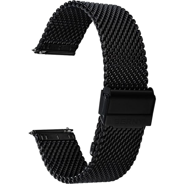 Stainless Steel Mesh Watch Band for Men Women Quick Release Adjustable Milanese Watch Band Thick Duty Metal Bracelet with Safety Lock Black 20mm