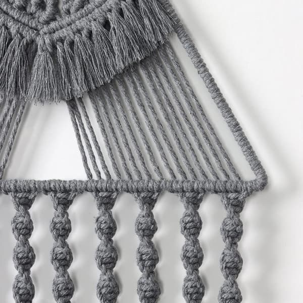 Boho Väggbonad Geometrisk Väggkonst Vävd Bomull Handgjord Ornament Sovrum Vardagsrum Lägenhet Barnkammare (Grå)