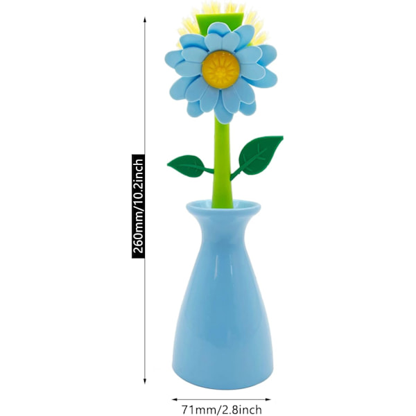 Långskaftad diskborste, blomformad diskborste i nylon med ställ, köksdiskborste