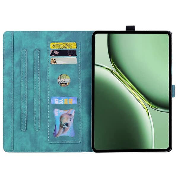Til OnePlus Pad Pro/Pad 2 Etui Kort Slots Læder Tablet Stativ Folio Cover Blomst Kat - Grøn