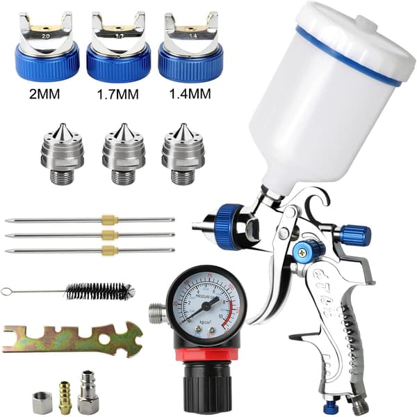 Professionel 600cc med 3 dyser 1,4 mm 1,7 mm 2,0 mm, med luftregulator til auto- og møbelmaling