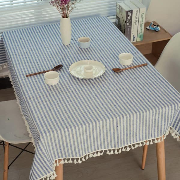 Duker Stripete Dusk Bordduk Rektangulær Duk Bomull Lin Bordtrekk Egnet (Blå/Hvite Striper, 140×260cm) 140*260