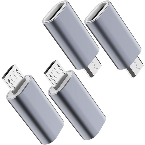 USB C til Micro USB Adapter, (4-Pack) Type C Hun til Micro USB Han Konverteringsstik Support Opladningsdatasynkronisering (grå)