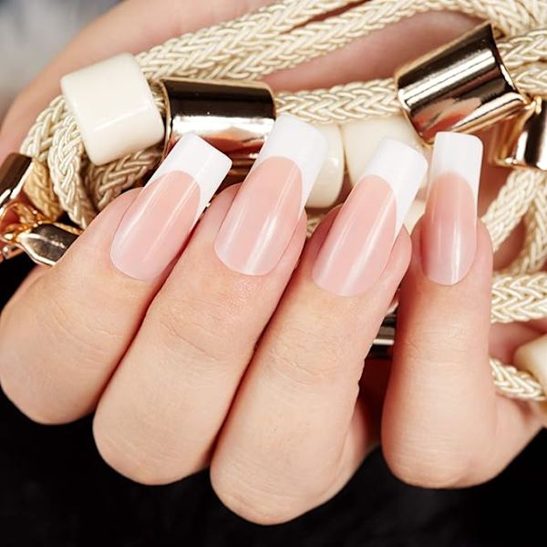 200 st extra långa raka fyrkantiga nagelspetsar, C-kurvade nagelspetsar, genomskinliga nagelspetsar, för konstgjorda nagelspetsar, salonger och DIY-nagelkonst