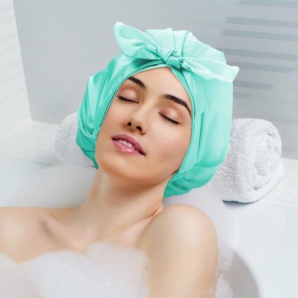 2 stk dusjhetter justerbar sløyfe badehårhetter gjenbrukbar vanntett turban dusjhette badehette (cyan, lilla)