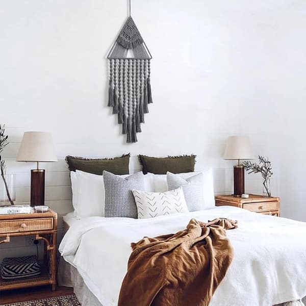 Boho Väggbonad Geometrisk Väggkonst Vävd Bomull Handgjord Ornament Sovrum Vardagsrum Lägenhet Barnkammare (Grå)