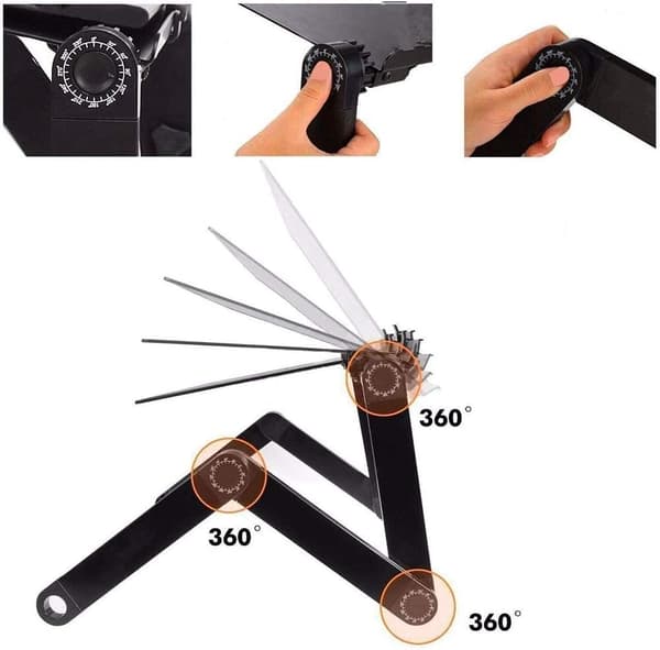 Laptop Stand, Foldbart Sengbord - 360° Justerbar Holder, til Laptop Bog (Sort)