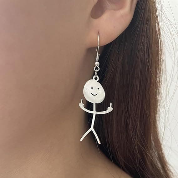 1 Par Sjove Doodle Figur Øreringe Sølv Smiley Sølv Match Finger Gestus Doodle Figur Øreringe Gave (Sølv)