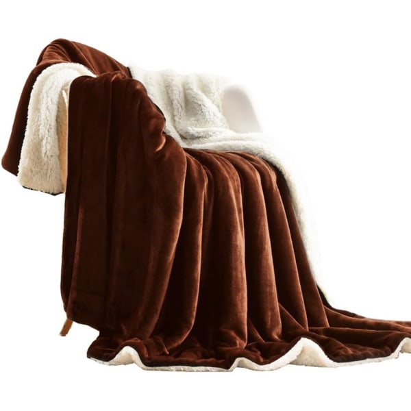 Sherpa Tæppe Varme Tæpper til Vinter Super Blødt Fuzzy Flannel Fleece/Uldlignende Vendbar Fløjl Plys Sofa Tæppe Letvægts Brown 60"x80"