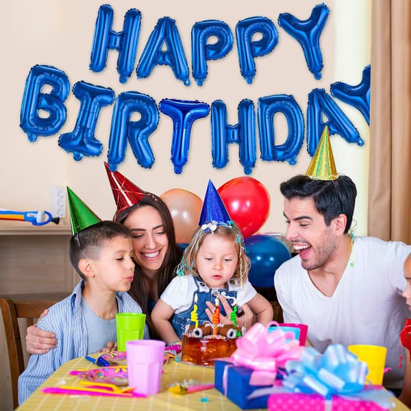 Happy Birthday Banner (3D) Mylar Bogstaver Oppustelige, Blå