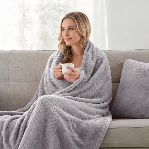 Stort fleeceteppe til sofa, lys grå, 230x230 cm Mykt pustende lettvekts sofateppe til soverom, mykt koselig jacquard-bølgeteppe 230x230cm Light Grey