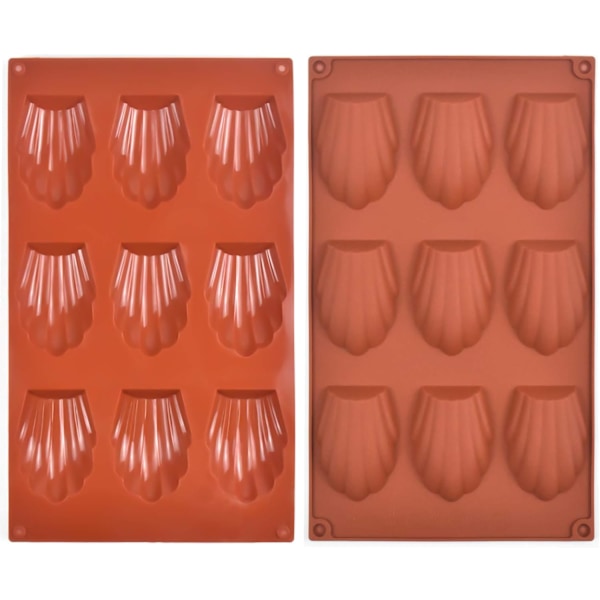 2 kpl Madeleine-muotti, silikonikakkuvuoka, 9-reikäinen Madeleine-leivontamuotti, tarttumaton Madeleine-leivonnastarjotin suklaamoussekakkupuddingille (29x17cm)
