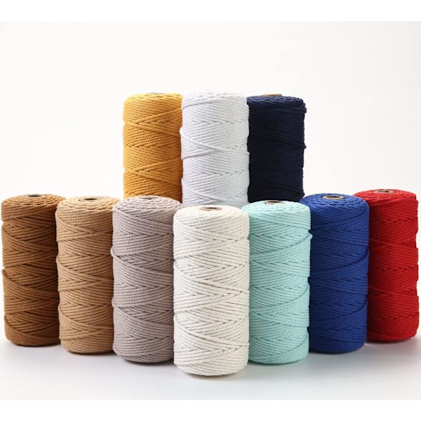 Makrame Snor 3mm x 100m Premium Bomulds Makrame Reb, 4 Trådet Snoet Blødt Bomulds Snor, Et af De Mest Perfekte Materialer (Beige)