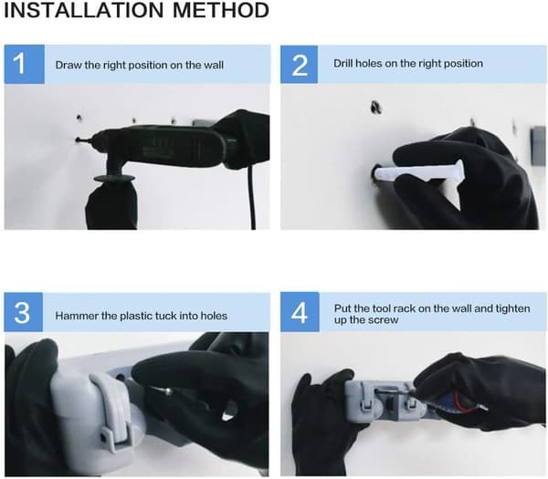 Kost og moppeholder, vægmonteret organizer med 3 positioner 4 kroge