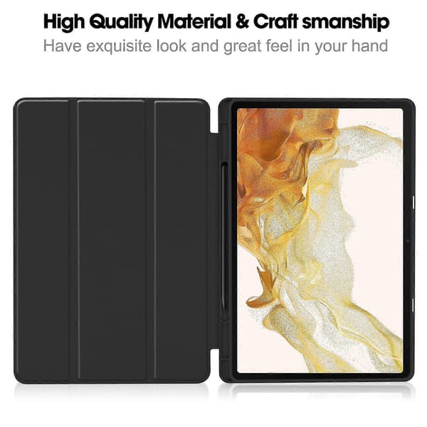 Til Samsung Galaxy Tab S10+ Stand Case Stødabsorberende Læder Tablet Cover med Pen Slot - Sort