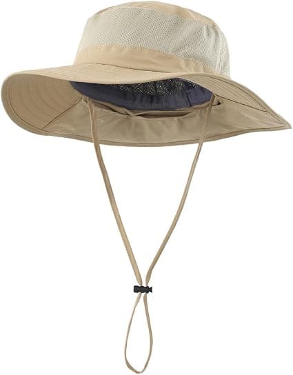 Utomhus UPF50+ Mesh Solhatt Bred Brätte Fiskehatt med Nackskydd KHAKI