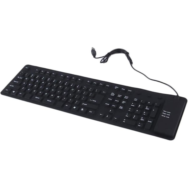 Silikoninen näppäimistö, 109 näppäintä vedenpitävä kannettava joustava näppäimistö, taitettava hiljainen näppäimistö USB 2.0:lla PC-kannettavalle (musta)