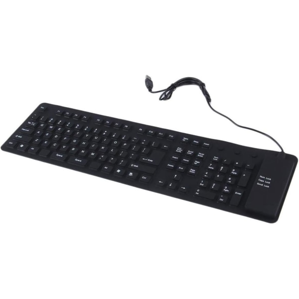 Silikontangentbord, 109 nycklar vattentätt bärbart flexibelt tangentbord, hopfällbart tyst tangentbord med USB 2.0 för bärbar dator (svart)