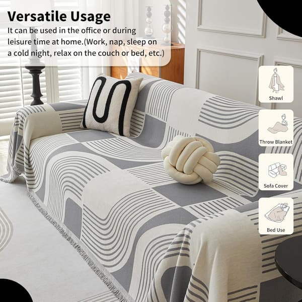Boho Sofabetræk, Chenille Sofabetræk, 180 x 230 cm, Grå, Vaskbart, Skridsikkert, med Kvast til 1-personers sofa, Lænestol, Stol, 1 sæde 180*230cm Grey