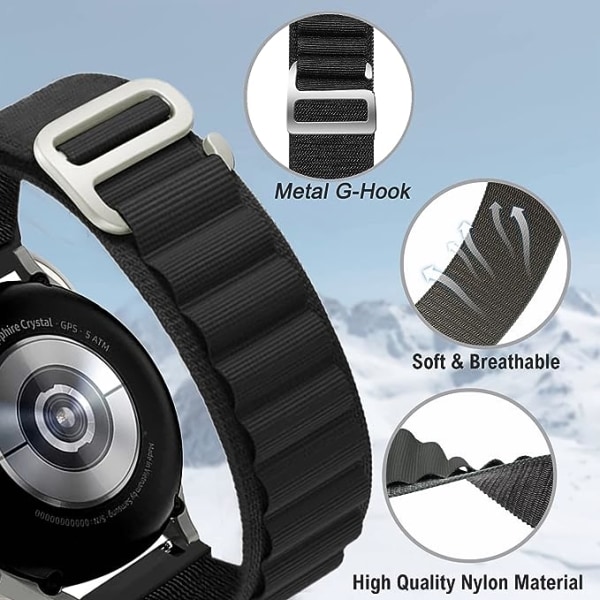 Loop-rem kompatibel med Samsung Galaxy Watch 5/4 40mm 44mm/Watch5 Pro, 20mm justerbar sportnylon G-krok ersättning för Huawei Watch, Amazfit GTS