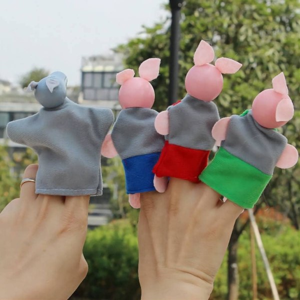 De tre små grisarna och vargen Finger Puppet Story Toy, Toddler Children's Story Theater Doll (De tre små grisarna och vargen)