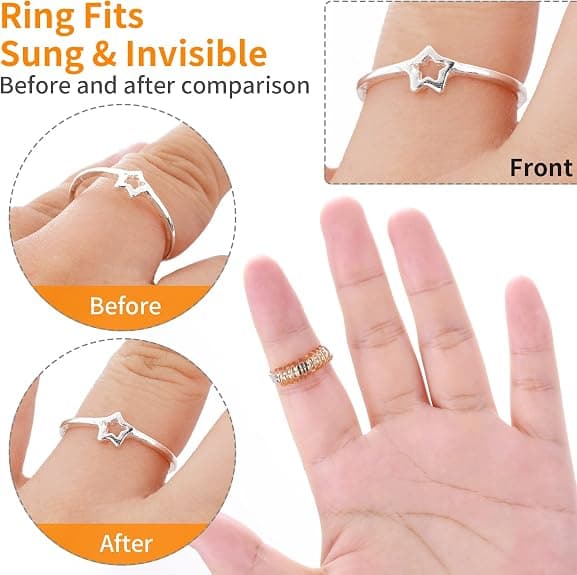 Sæt med 12 ringstørrelsesjusterere til løse ringe, usynlig ringstørrelsesjusterer, ringstørrelsesjusterer til kvinder, juster ringstørrelse, (guld)