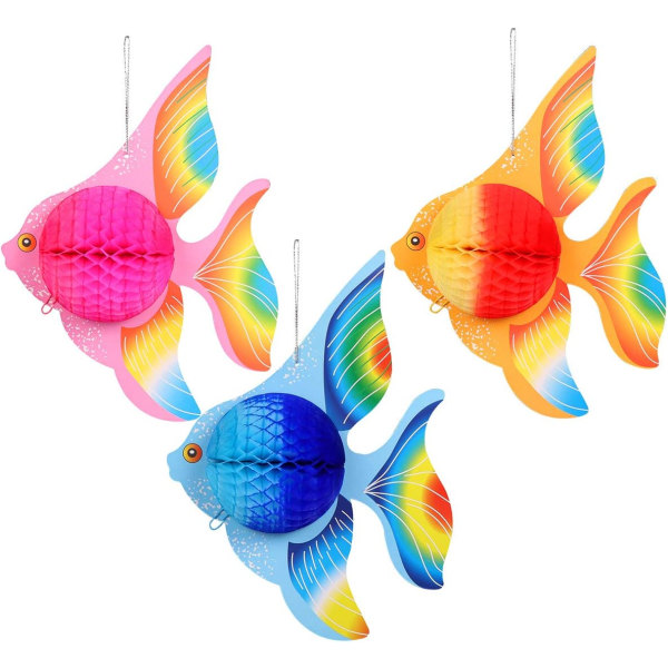 Paper Foldable Tropical Fish Decoration, Honeycomb Ball Hanging Ornament, Home Bedroom Office Party Decoration Supplies