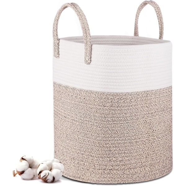 Vaskeromskurv - 40 x 35 cm sammenleggbar oppbevaringskurv - Bomullsreptoppbevaringskurv med håndtak - Leketøysoppbevaringskurv - for stue, bad