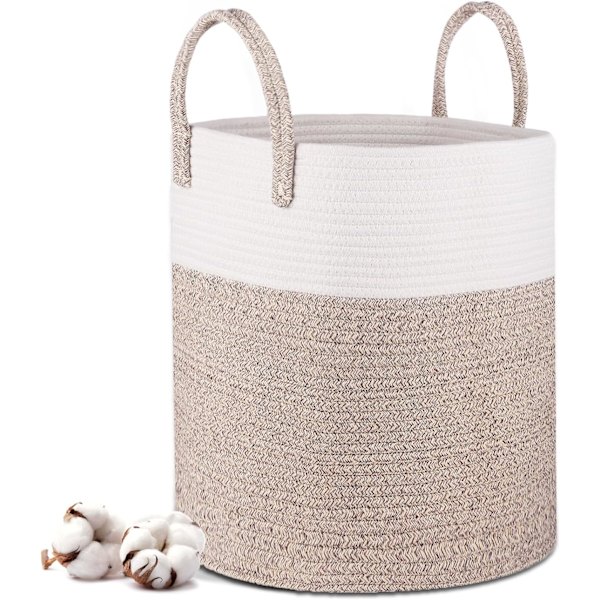 Vasketøjskurv - 40 x 35 cm Foldbar Opbevaringskurv - Bomulstov Vasketøjskurv med Håndtag - Legetøjsopbevaringskurv - til Stue, Badeværelse