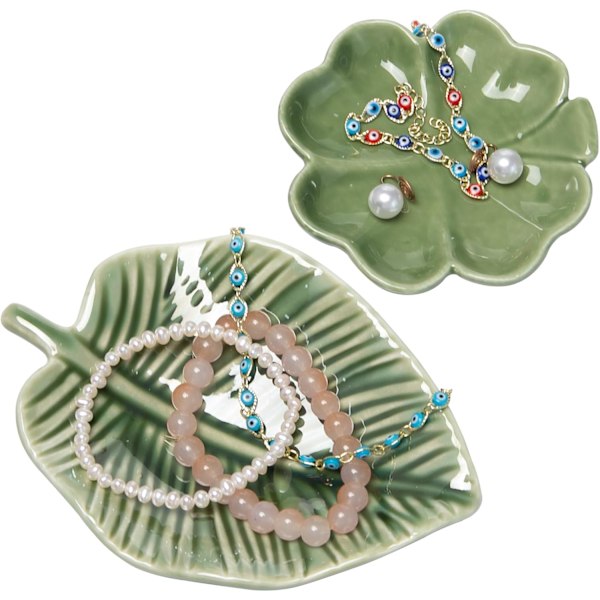 Keramisk Smykkedish, Keramisk Smykkebakke, Blomst og Blad Smykkedish, Nøglebakke, til Smykker Ringe Øreringe