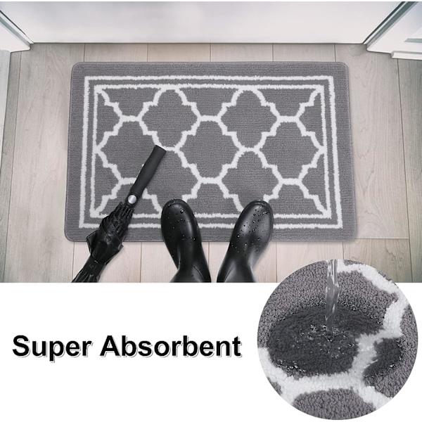 Tvättbar dörrmatta inomhus, absorberande halkfri dörrmatta för entré, inuti, kök, fram- och bakdörr, husdjur—50x80cm, grå